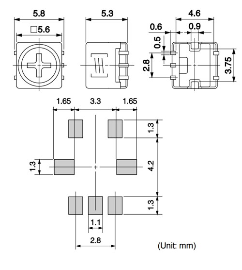 Mechanical Drawing - Murata Electronics FSDVA Variable Coils for Surface Mounting